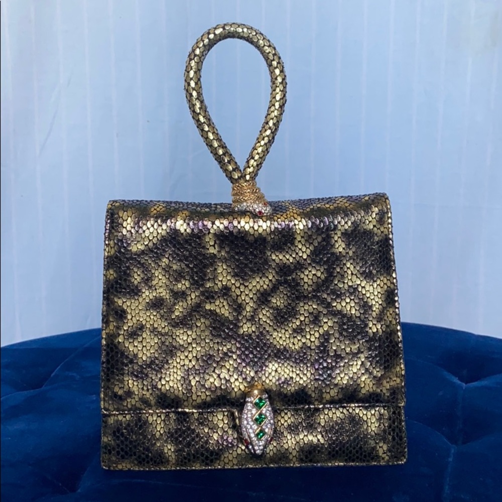 Python printed leather and jewel encrusted bag